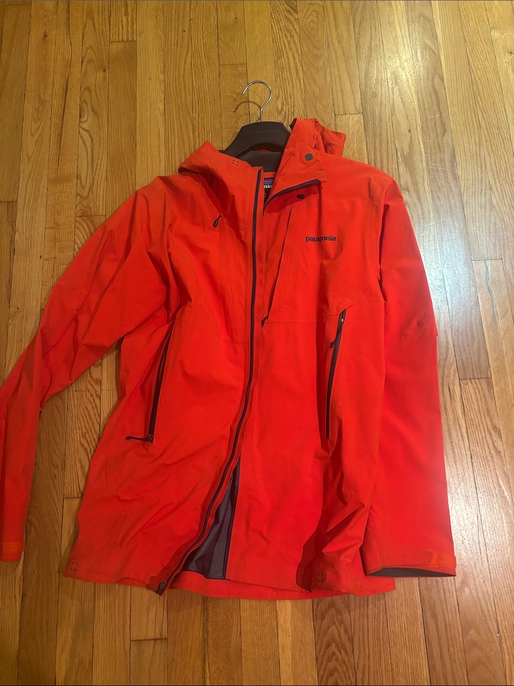 Patagonia Men's Orange Waterproof Hooded Rain Jacket